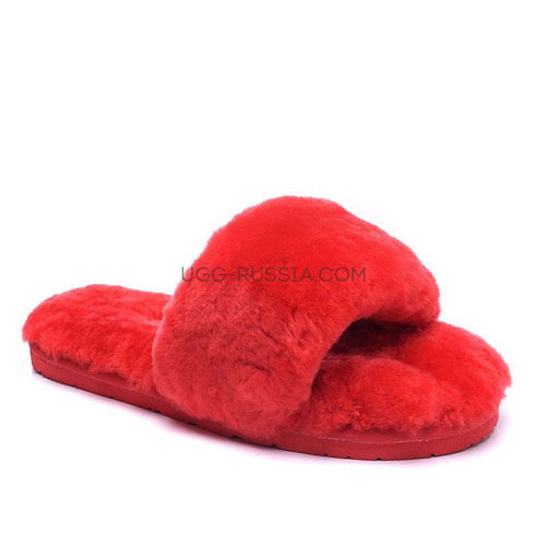 Меховые домашние тапочки Fur Slides Красные